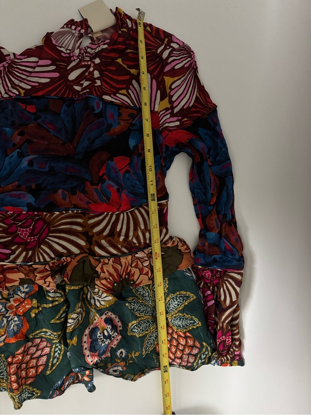 Farm Rio Anthropologie Long Sleeve Printed Tiered Blouse Sz XS - Picture 12 of 12